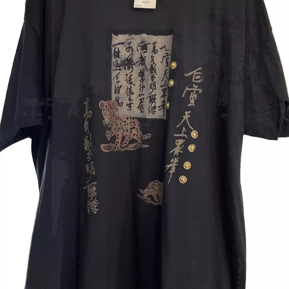 Vintage India Ink Women’s T-shirt Plus 2X Black Graphic Design Pullover NWT